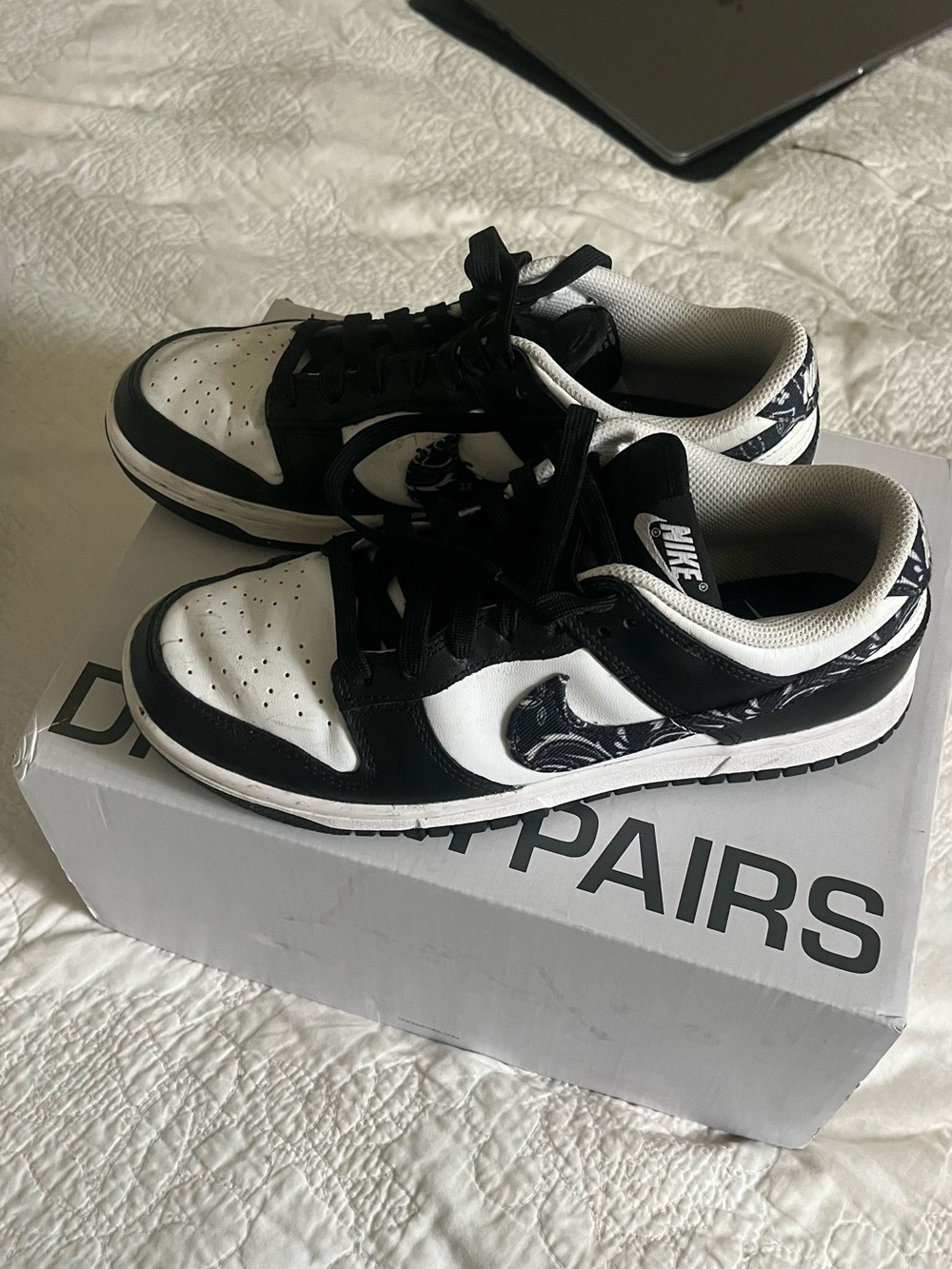 Nike Black & White Low-Top Sneakers with Patterned Swoosh